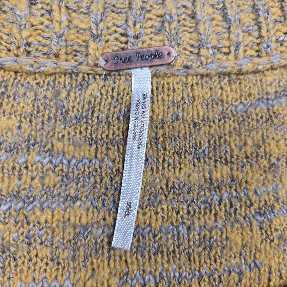 Free People Sweater Womens Small Yellow Marled Knit Cropped Slouchy Pockets Boho